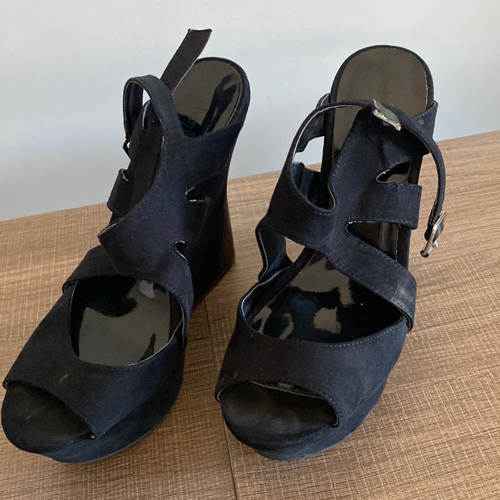 *LIGHTLY WORN* black wedges with buckle from CHARLOTTE RUSSE.